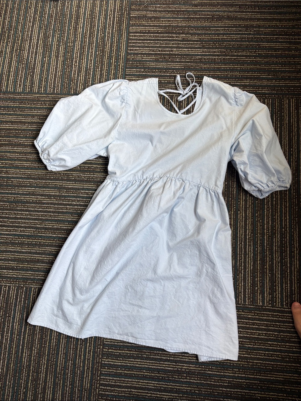 Sunday light blue Puff-Sleeve Mini Dress